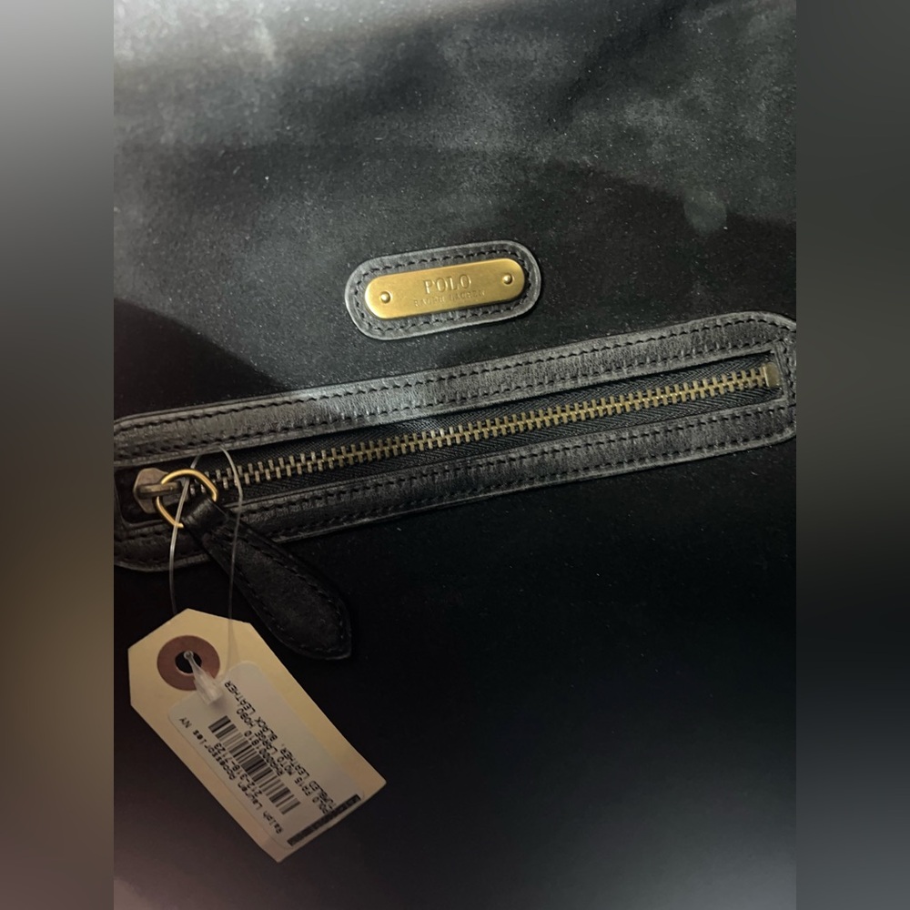 Polo Ralph Lauren Black Leather Moto Bag. - Picture 6 of 13